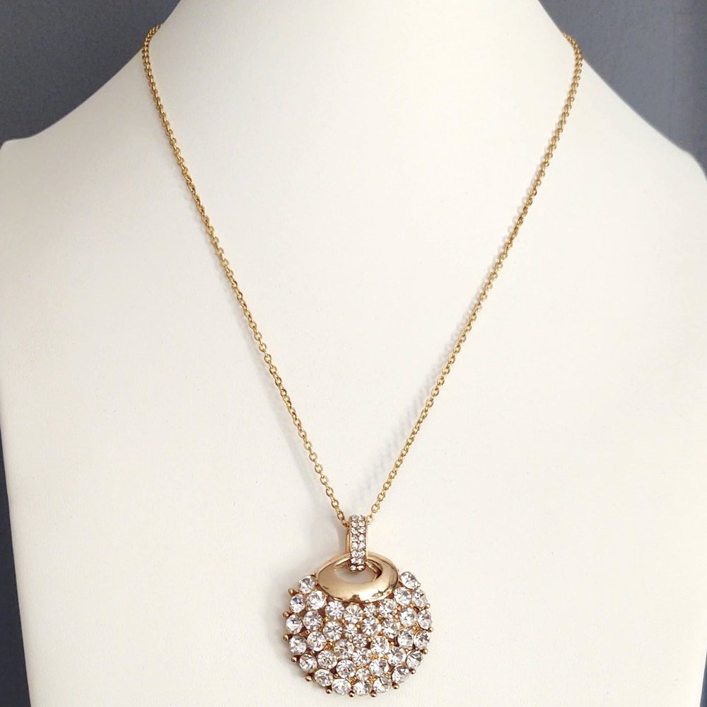 Gold and faux diamond cluster pendant necklace